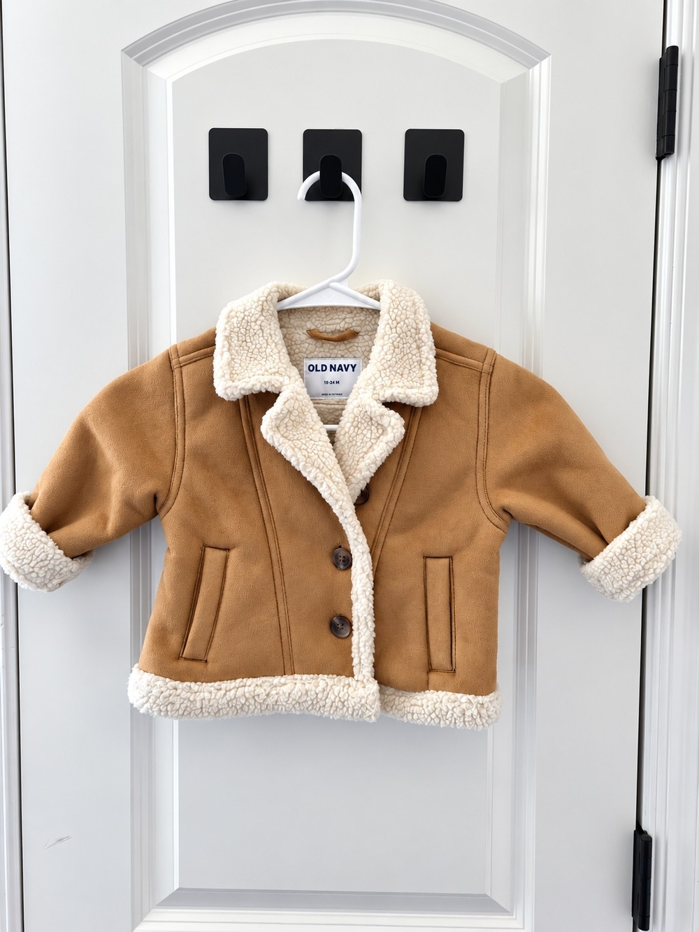 Old Navy Toddler 18-24M Faux Suede Sherpa Jacket Tan Cream Shearling Coat.